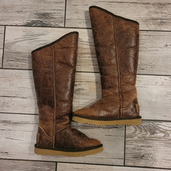 Australia Luxe Collective brown sheepskin Studded Knee-High Boots Women's 5 - Picture 14 of 16